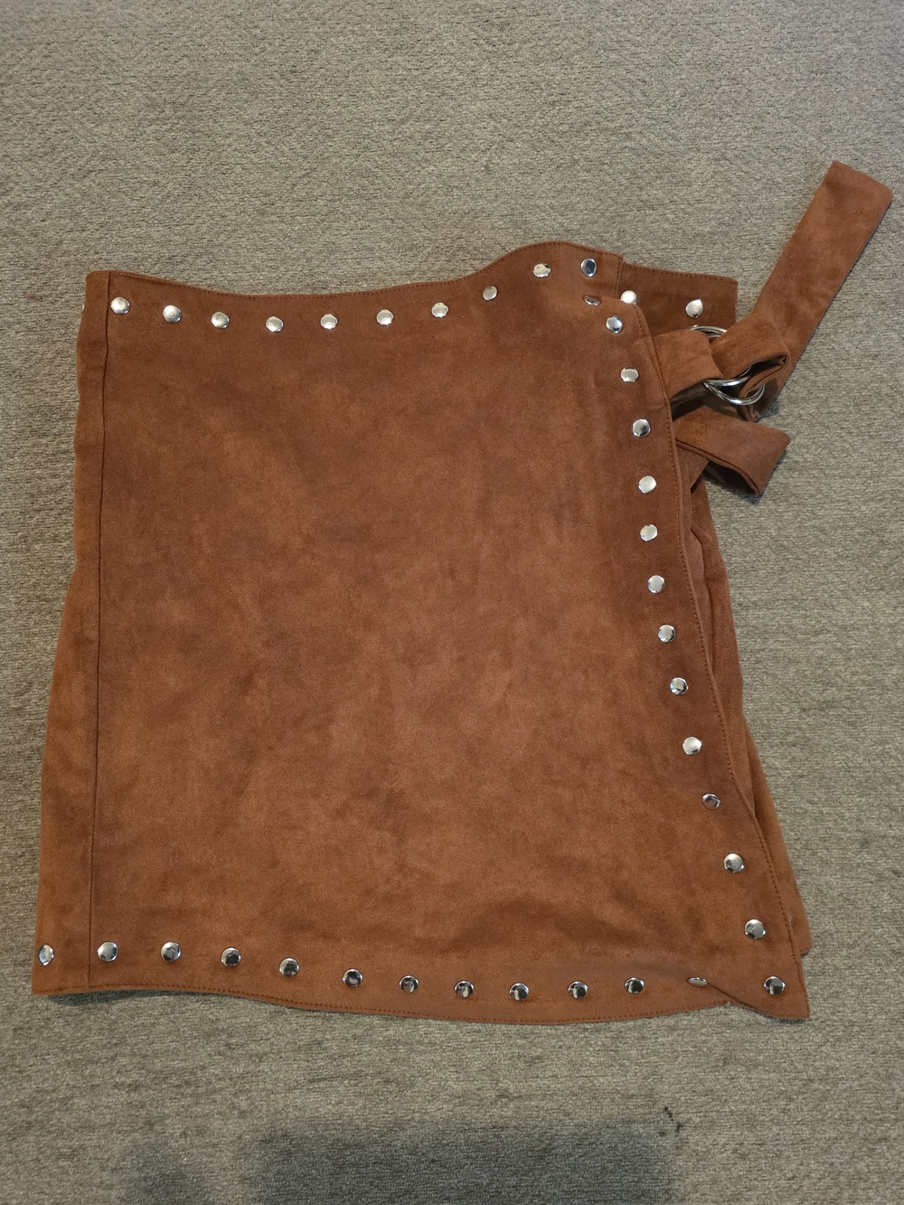 Lulu's Rust Brown Suede Studded Wrap Mini Skirt Small